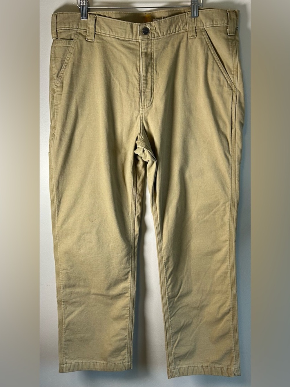 Carhartt Rugged Flex Relaxed Fit Canvas Work Pants Size 38x30 Tan Fleece Lined